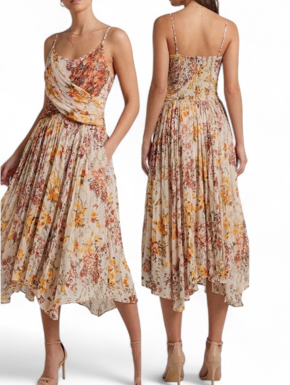 Anthropologie Floral Criss Cross Midi Dress Orange Yellow Boho Cottagecore 6